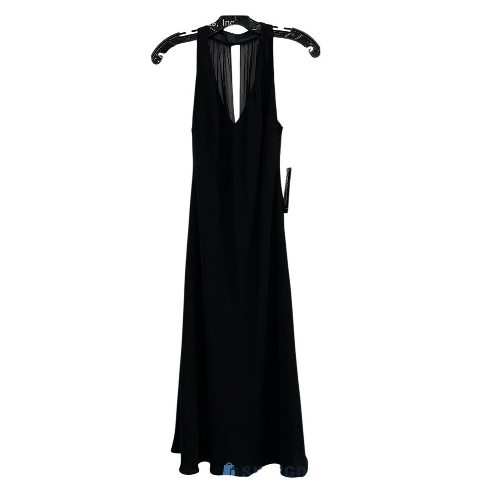 Jones Wear Dress Womens 6 Black Sleeveless V-Neck Sheer Back Midi Cocktail Dress